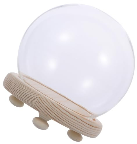 Veemoon Cloche en Verre Ronde 15 CM Socle en Bois Naturel Accessoire Déco pour Fleurs Stabilisées Micro-Paysage et Centre de Table Protection Transparente pour Compositions Décoratives
