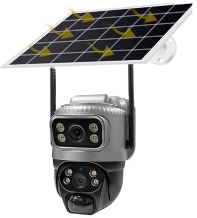 DIKAMAN Caméra de sécurité, Caméra de sécurité IP 4G à Double Objectif, détection Humaine PIR Solaire, Vision Nocturne, étanche, 3 MP, 4K, Batterie, Moniteur CCTV(4G Cam 32G Card)