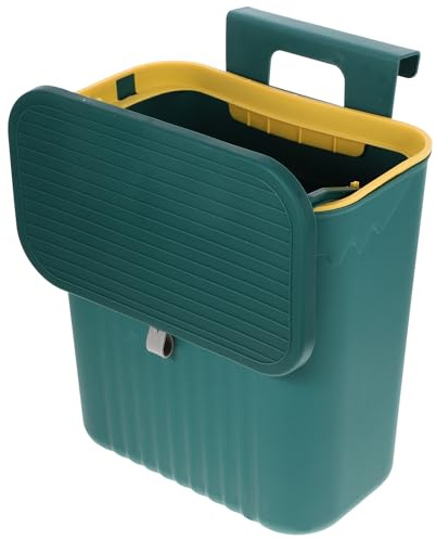 Kichvoe Cubo de Basura Colgante con Tapa Abatible para Cocina y Baño, Plástico Resistente, Gran Capacidad, Instalación Adhesiva o Gancho, Ahorro de Espacio, Contenedor de Residuos