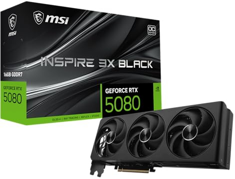 msi Gaming RTX 5080 16G Inspire 3X OC Black Graphics Card (16GB GDDR7, 256-bit, Extreme Clock 2655 MHz, DisplayPort x 3 2.1a, HDMI 2.1b, NVIDIA Blackwell Architecture)