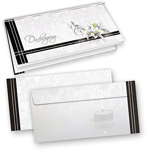 tatmotive Danksagung Trauer (50 Sets) selbst bedruckbar/beschreibbar mit feinem Einlegeblatt, inkl. Briefumschläge