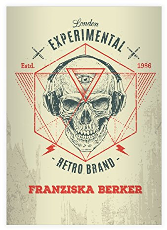 Kartenkaufrausch 4 personalisierte, Coole Retro Totenkopf DIN A4 Schulhefte, Rechenhefte mit Kopfhörer Skull in rot Lineatur 29 (Kariertes/rautiertes Heft)
