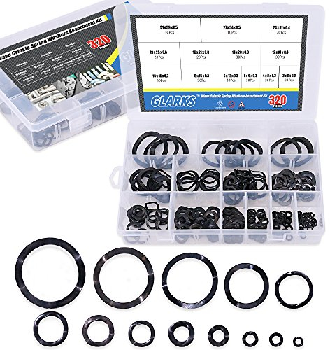 Glarks - Kit di 320 rondelle a compressione in acciaio al carbonio, ondulate, ondulate, a molla