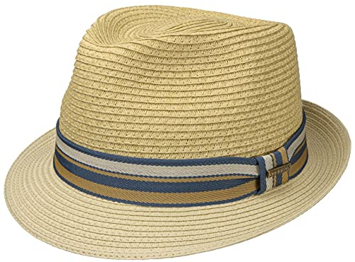 Stetson Licano Toyo Trilby Strohhut Herren Fedora UV-Schutzfaktor 40+ Ripsband Zweifarbig Krempe Frühjahr Sommer beige M (56-57 cm)