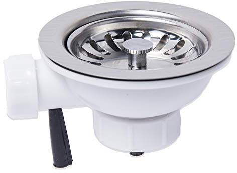NRG 90mm Kitchen Basket Strainer Sink Waste with Overflow Connection | Stainless Steel, Sink Waste Drainer Plug