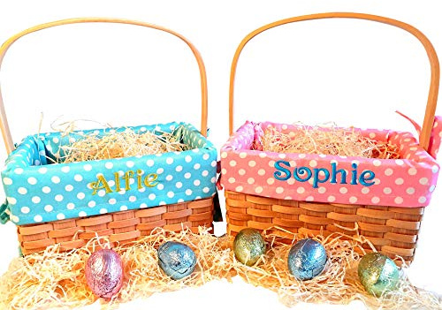 Hoolaroo Personalised Easter Basket - Blue Wooden Rectangular Basket for Kids - Empty Easter Hamper