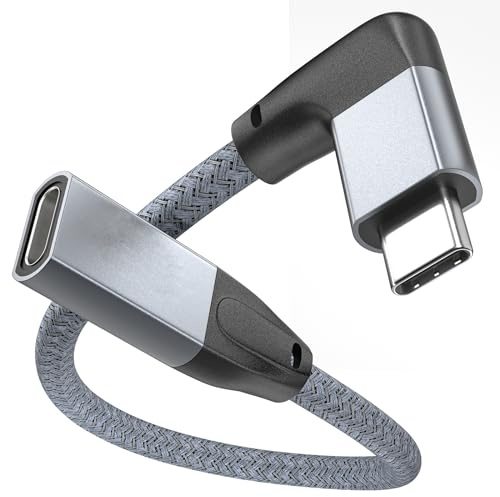 USB C Verlängerungskabel 0.2M, Winkel USB C 3.2 Gen2 20Gbps Verlängerung | PD 100W 4K@60Hz Typ C Stecker auf Buchse Verlängerung Kabel Kurz, für iPhone 17 16 15, Macbook, iPad Pro Air, Galaxy S25/S26