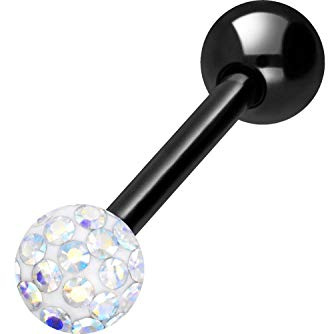 PIERCINGLINE Titan Barbell EPOXY & TITAN KUGEL Piercing Stab Brust Zunge Schwarz Regenbogen 16 mm