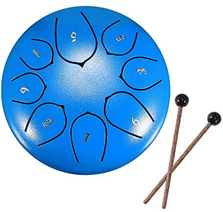 Slit Drums, Steel Tongue Drum, 6 inches 8 Tone D Key, Handpan Drum with Drumsticks, Bag, Finger Cover, Percussion Instrument for Musical Education Concert Mind Healing Yoga Meditation