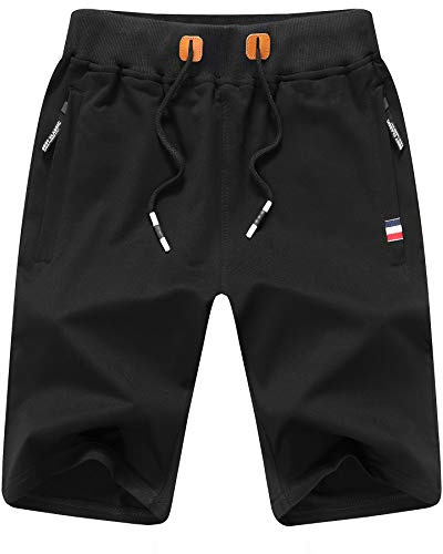 ZOXOZ Bomull Sportshorts för Män, Sommar Träningsshorts med Elastisk Midja och Dragkedjefickor