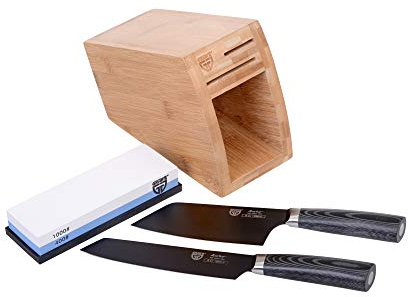 GRÄWE Kuro - Bloque de cuchillos con recortador y hacha, incluye piedra de afilar