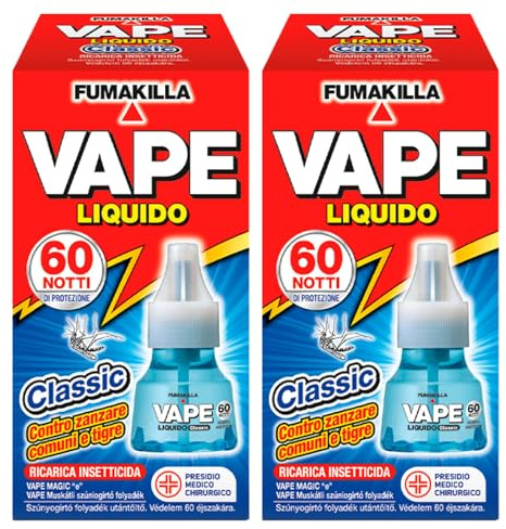 2x Ricarica Liquida Diffusore Elettrico Repellente Antizanzara Vape Classic | Efficace Contro Zanzare Comuni e Tigre Presidio Medico Chirurgico - 120 Notti di Protezione