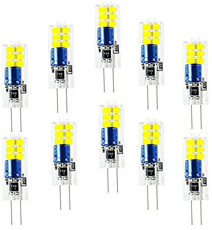 OUGEER Pack de 10 Bombillas LED de Bajo Consumo G4 2W,12 SMD 2835,luz Blanca Fría 6000K, 200 LM AC220-240V, Bombillas LED Lámparas G4