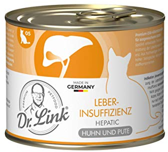 Dr. Link Spezial-Diät Katzenfutter speziell für die Leber, Proteinquelle Huhn & Pute, für Katzen & Kater - Stoffwechsel, Elektrolytausgleich, Unterstützung der Leberfunktion - 6x200g Dose