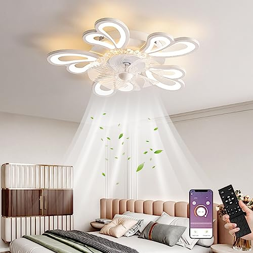 MiiR Leise Deckenventilator Mit Beleuchtung, LED 50W Dimmbare Deckenlampe Mit Ventilator Mit Fernbedienung Und APP, 6-stufige Windgeschwindigkeit Deckenleuchte Für Schlafzimmer Wohnzimmer Lampe
