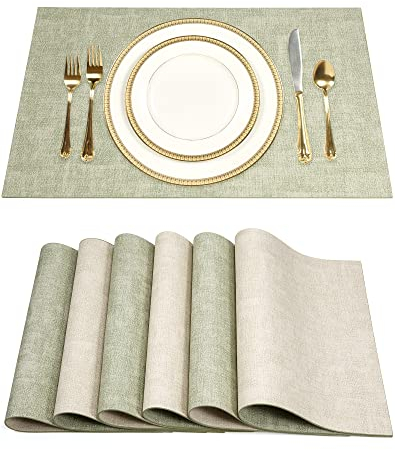 SUEH DESIGN Leder Tischsets 6er Set Tischsets Abwaschbar Lederoptik Platzdeckchen Hitzebeständiges PU Kunstleder Platzset für Hause Küche Speisetisch 43cm x 31cm