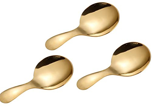 3pcs Stainless Steel Mini Scoop for Canisters with Short Handle, Gold Mini Feed Spoon for Ice Cream Melon Baller, Short Handle Spoon for Tea Sugar Salt Condiments Dessert