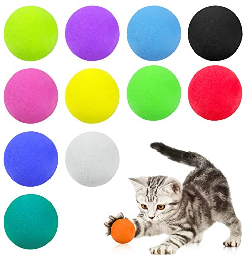 TIESOME 40mm palle giocattolo per gatti 12 pezzi palle interattive per gatti gattini interni morbido EVA rotante gatto giocattolo Spugna gatto giocare palla