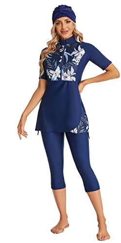 BaJooruly Kurzärmeliger Badeanzug Sonnenschutz Surfwear bescheidener Badeanzug Damen-Badeanzug Plus Größe