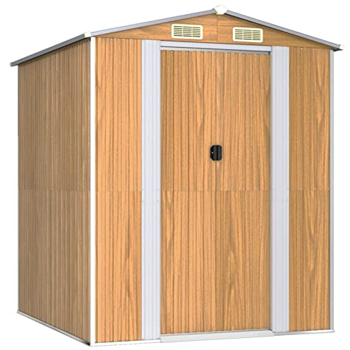 Chusui Geräteschuppen, Gerätehaus, Fahrradgarage, Gartenhütte, Fahrradunterstand, Gartenhäuschen, Garten Hütte, Fahrrad Unterstand, Hellbraun 192x191x223 cm Verzinkter Stahl