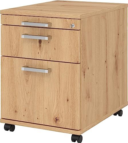 bümö Rollcontainer mit Hängeregistratur, Container abschließbar aus Holz in Asteiche - Rollwagen für's Büro mit Hängeregister als Schreibtisch Unterschrank od. Bürocontainer m. Chromgriffe