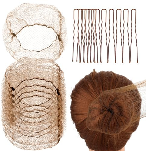 Abeillo Retine per capelli per chignon, rete per capelli da balletto, 20 pezzi da 50 cm, confezione individuale, invisibili, 40 forcine per capelli a forma di U, set per donne, ragazze, ballerine,