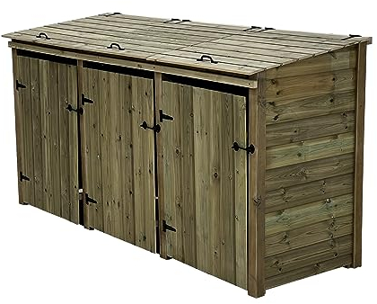 Arbor Garden Solutions Wheelie bin storage pressure treated garden recycling store lid shed outdoor trash cover - Premium Tongue And Groove (Triple, with shelf)