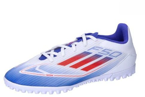 adidas Unisex F50 Club Football Boots Turf, Cloud White/solar red/Lucid Blue, 44 2/3 EU