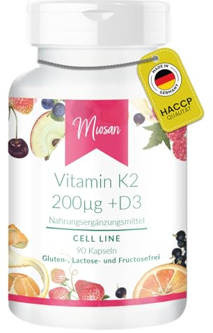 Vitamin K2 200μg + D3 250μg - CELL LINE - 90 Kapseln - schluckfreundlich - Hochdosiert - 100% Vegan – Herstellung & Laborprüfung in Deutschland | MIOSAN® CLUB - Exklusives Wohlbefinden