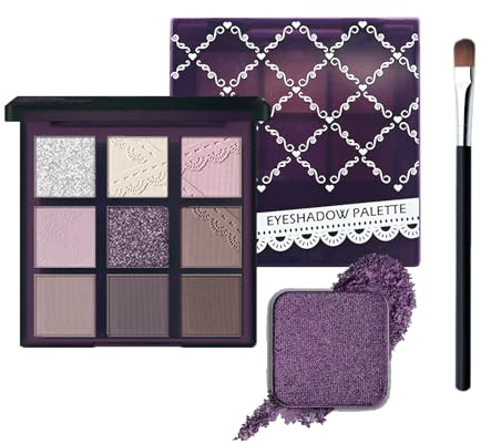 Pink Nude Eyeshadow Palette, Purple Make-Up Palettes Shimmer Eye Shadow, Eyeshadows with Blusher Highlight for Women, Matte Glitter Make up Set, 9 Colour Natural Waterproof Highly Pigmented with Brush