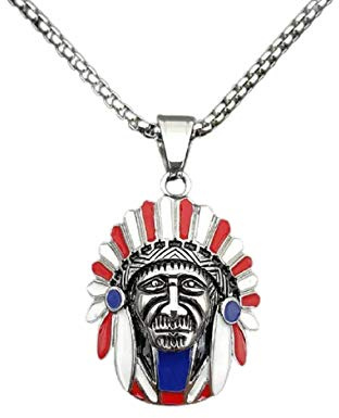 MayiaHey - Colgante de cabeza de chef, collar de chef indio punk para hombres, collar de peluquería de chef indio tribal, joyería de cabeza de roca, collar colgante de chef indio amerindio, Acero