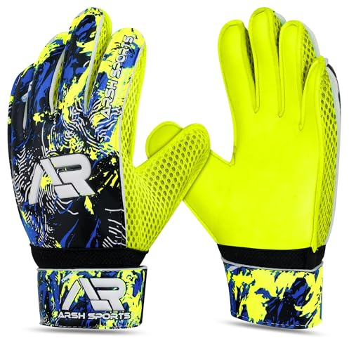 Arsh Sports Soccer Goalie Gloves, Football Goalkeeper Gloves for Kids Youth & Adult Strong Grip Finger Save 4mm Latex Finger Spine Protection (Yellow-Fluroscent, Size 5 Suitable for 9-12 Years)