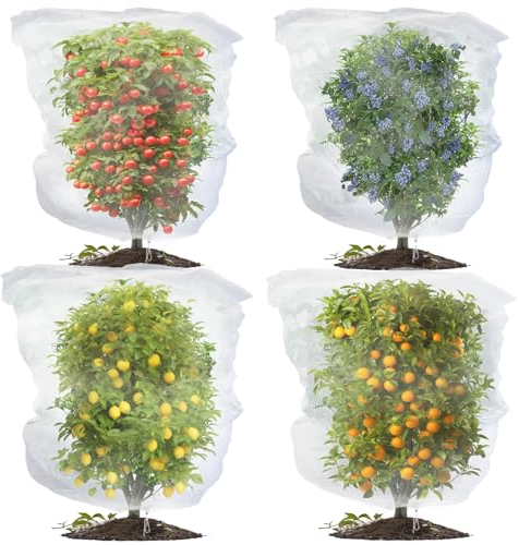 Evoio Obstbaumnetz, Vogelschutz mit Kordelzug, 4 Stück, Pflanzennetz, 1,8 m x 1,8 m, Tomaten, Heidelbeersträucher, Abdeckung, Netz, Gartenpflanzennetz, Barriere, Abdeckbeutel für Vögel, Gemüse, Obst,