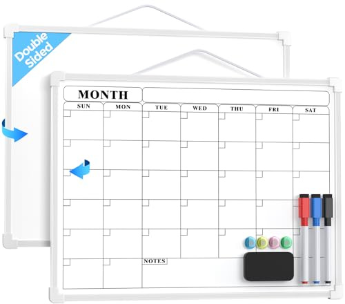 MaxGear Monthly Calendar Dry Erase Board for Wall, 16x12 Small Hanging Double-Sided White Board, Portable Whiteboard for Planning, Drawing, Memo, to Do List, School, Home, Kitchen, Office