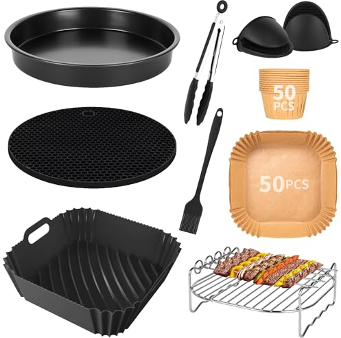 Airfryer XL und XXL Zubehör 8 Zoll 9-teilige Verdickt Heißluftfritteuse Zubehör Set Kompatibel für Cosori 4,7L Philips 6,2L