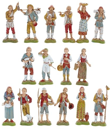 Moranduzzo Set med 16 herdar för krubba, 10 cm, skala 1:20 – oförstörbara figurer – stil 700 tum, handmålad, officiell produkt, tillverkad i Italien, skulptör M. Landi
