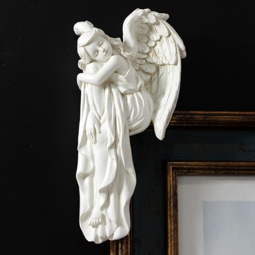 JARPSIRY Sleeping Angel Statue Door Corner Decor, 6.3 Inch Tall Resin Guardian Angel Figurine Edge Sculpture for Home Window Cabinet Ornaments (Left)