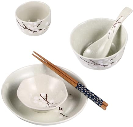 Hoement Japanese Tableware Kit of Dinner Side Plates Ceramic Plates for Single Use Blossom Decor
