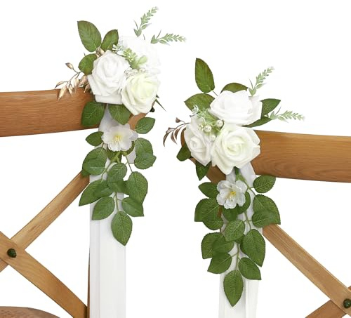 DreamBuilt 10 Wedding Aisle Decorations for Wedding Ceremony White Wedding Chair Decorations Flowers for Wedding Aisle Decor Church Pew Decorations