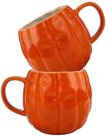 binsakao 2 tazas de calabaza de Halloween, taza grande de cerámica de calabaza de Halloween, taza de cerámica con temática de Halloween, taza de café expreso, taza de café de Halloween para mujeres y