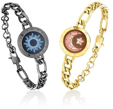 TOTWOO Intelligente Partnerarmbänder mit Bluetooth für Fernbeziehungen | App-gesteuerte 1:1-Kopplung mit Licht & Vibration. Geschenk für Fernbeziehungen. Aus 316 Edelstahl. Sonne & Mond Serie