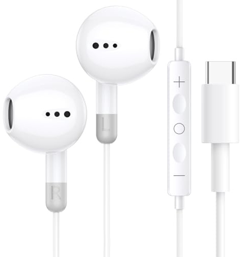 USB C Kopfhörer, USBC Kopfhörer mit Kabel In Ear Kopfhörer USB C Anschlussom Typ C mit integriertem Mikrofon und Lautstärkeregler, HiFi Stereo Ohrhörer für iPhone 15/16/17/Samsung Galaxy/iPad/Google