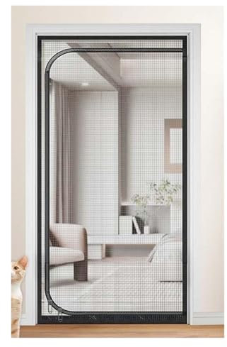 Cat Screen Door，Anti Fly Mesh Door Curtains with Zip for Bedroom, Balcony, Greenhouse, Prevent Dogs Cats Running Out from Home(Black,80x210cm)