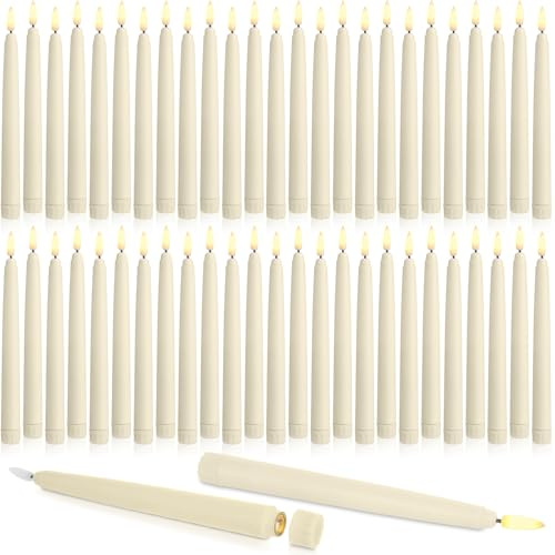 Baquler 50 Pcs Flameless Taper Candles LED Taper Candles Flickering Bulk Ivory LED Candlestick for Easter Wedding Church Halloween Christmas Party Decor Table Centerpiece, 8.5 in, No Batteries