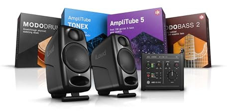IK Multimedia - Portable Guitar Studio Bundle, Includes a pair of iLoud Micro Monitors, an AXE I/O ONE + downloads of AmpliTube 5 + TONEX + MODO BASS 2 + MODO DRUM 1.5