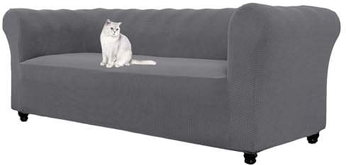 WJHDWYD Jacquard-Stretch-Chesterfield-Sofabezug, 1-, 2-, 3-Sitzer-Sofabezug mit Armlehnen for Wohnzimmer, rutschfest, weich, Schutz for Gebogene Möbel und Sofas(Grigio,3 Posti)