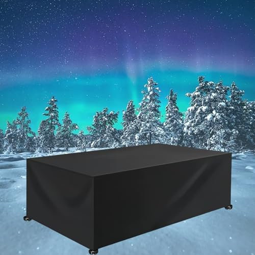 Bâche de Protection, Housse de Table de Jardin 100 x 180 x 100 cm Tissu Oxford 420D,Coupe-Vent, Anti-UV, Rectangulaire, Bache Salon de Jardin Canapé Couvrir, pour Tables,Chaise,Canapé, Noir