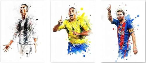 Rcxnm Fußballstar Wandkunst, 3-teiliges Leinwandposter, Sportmotiv-Wanddekoration, 40 x 30 cm