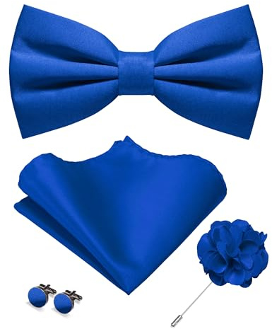 JEMYGINS Herren Matte Einfarbige Fliege mit Taschentuch Manschettenknöpfen und Ansteckblume Set