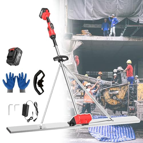 QYQCXGL Power Screed Vibration Tool for Concrete Processing,Electro Cordless Screed,150cm Long Blade,for Concrete Floors/Slab Pours/Walkways/Driveways,Easy to Install & Use,1BAT